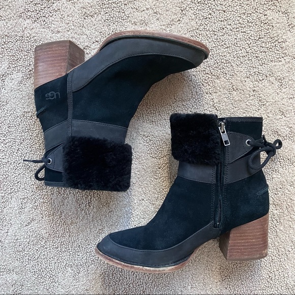 UGG Kirke Shearling-Trimmed Leather & Suede Ankle Boots - Picture 8 of 14
